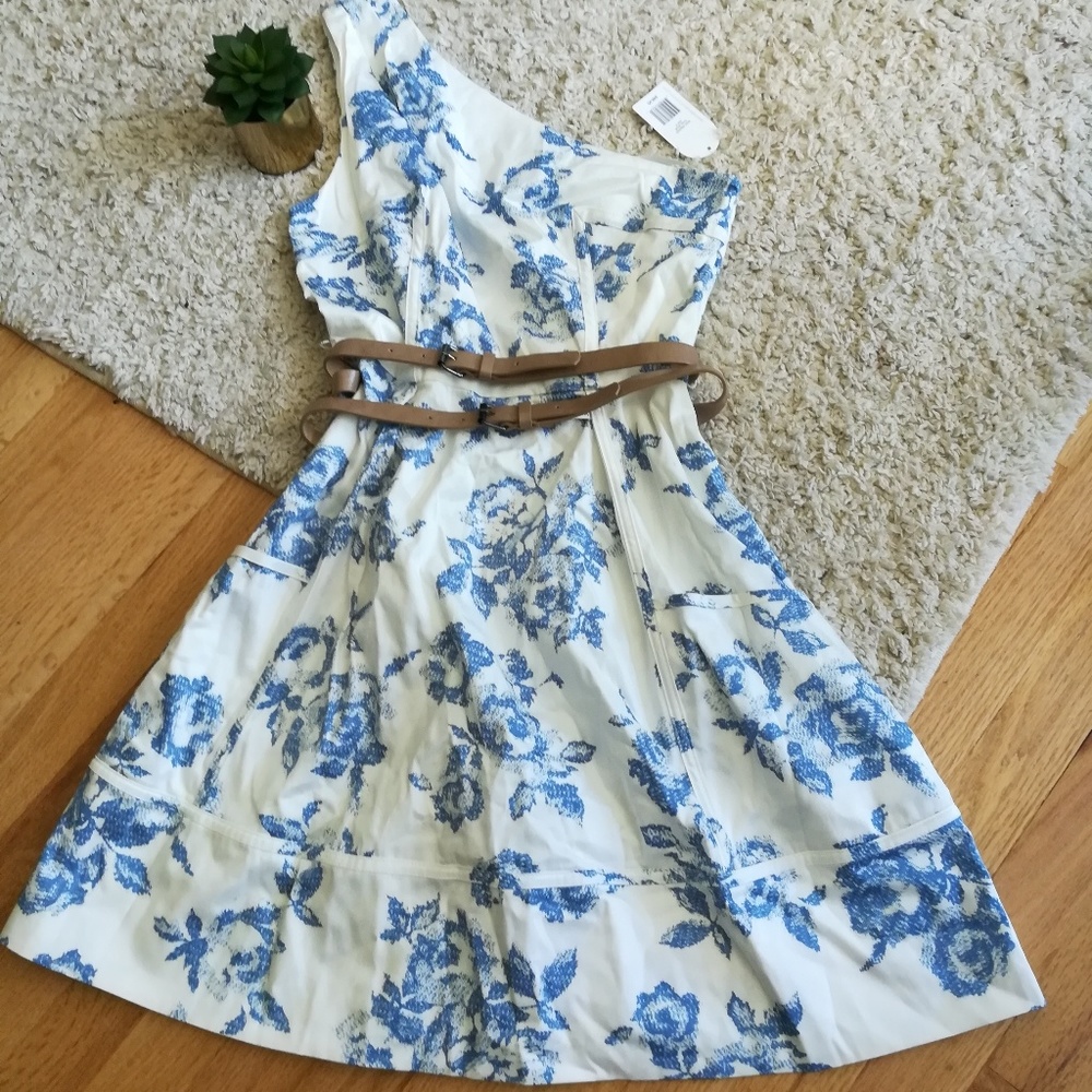 Jessica Simpson Belted One Shoulder Dress